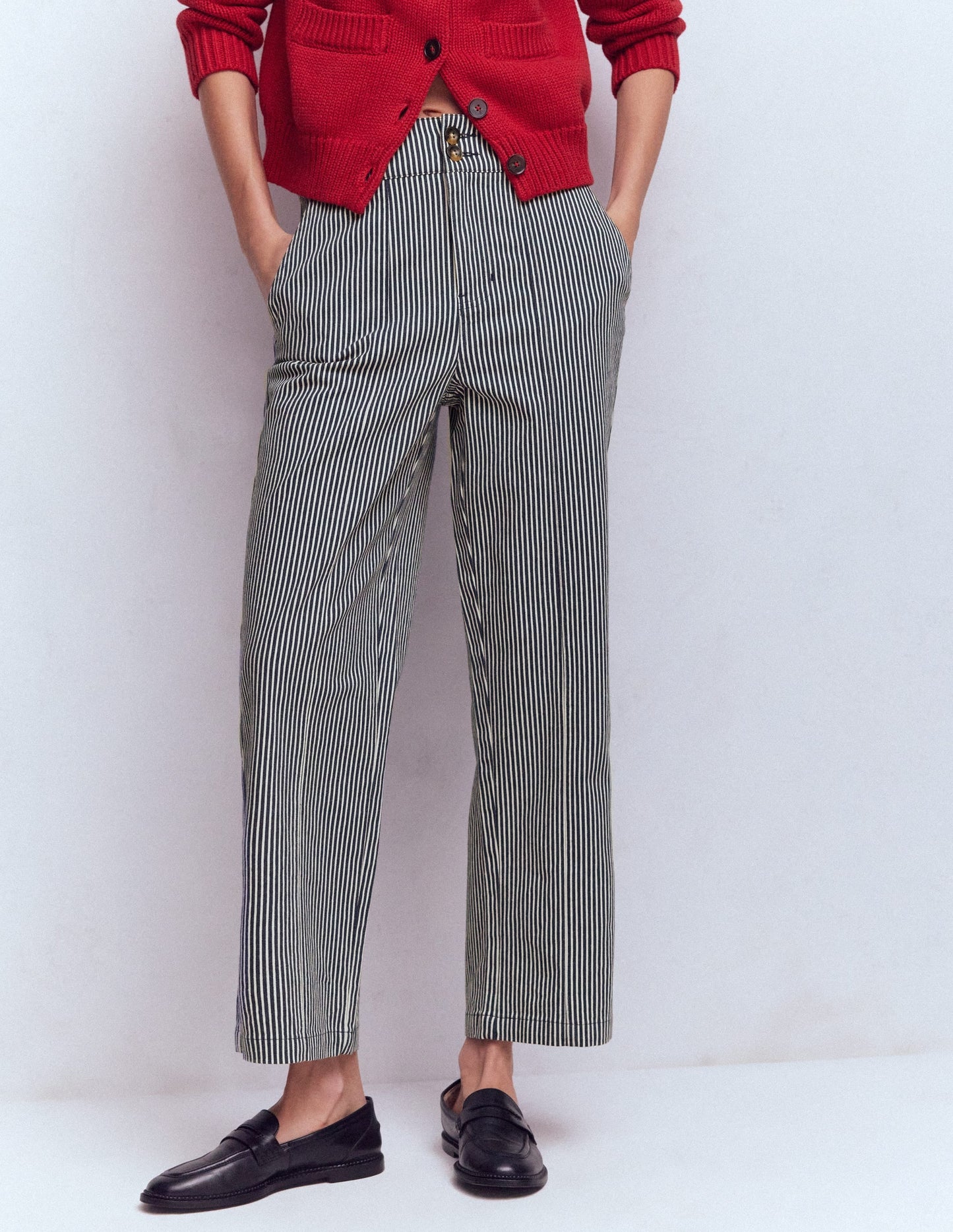 Straight Leg Chino Pants-Blue and Ivory Stripe