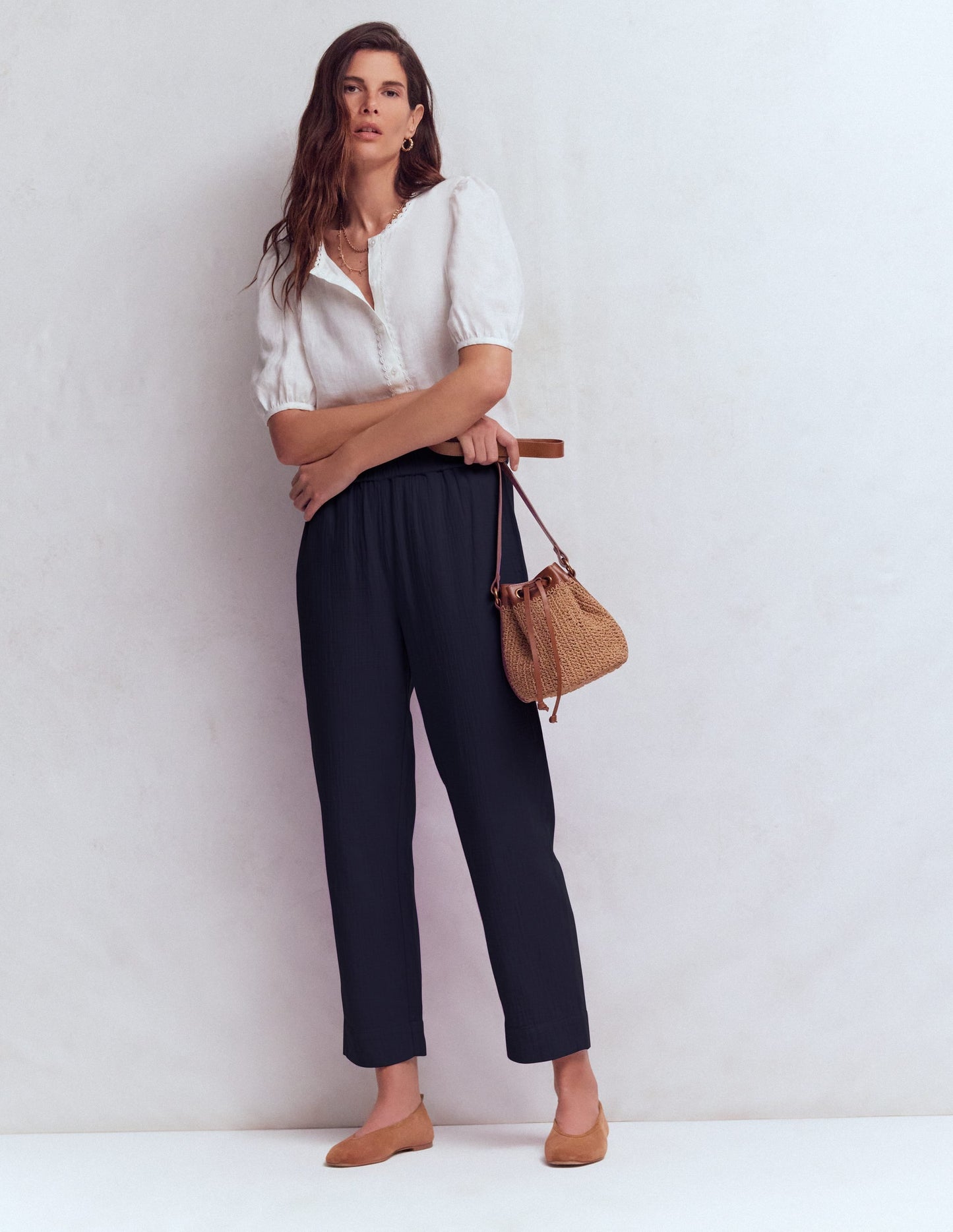 Double Cloth Crop Pants-Navy