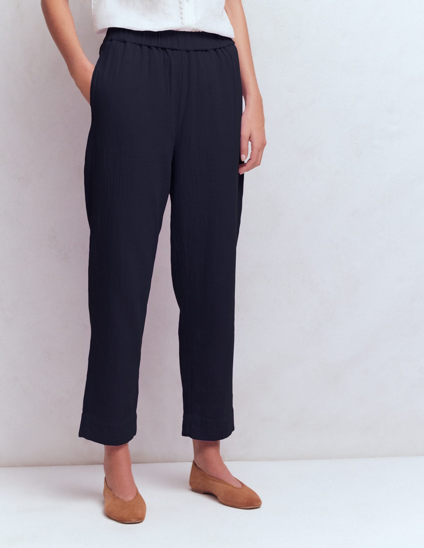 Double Cloth Crop Pants-Navy