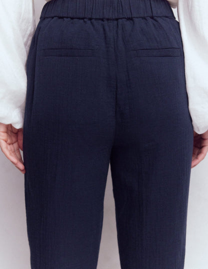 Double Cloth Crop Pants-Navy