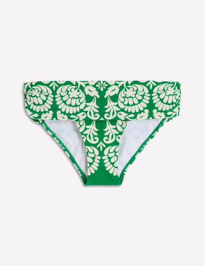Classic Fold Bikini Bottoms-Rich Emerald, Ornate Floret
