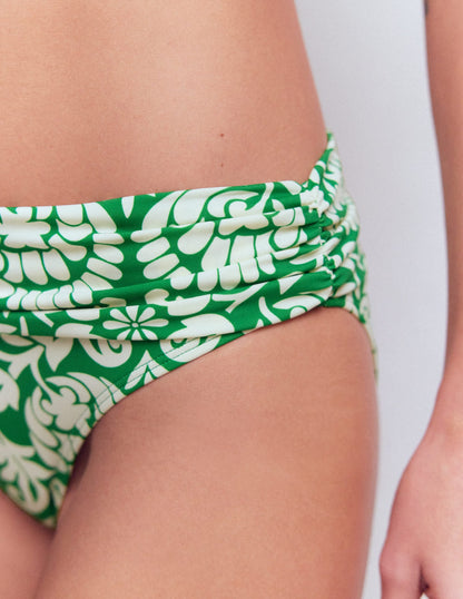 Classic Fold Bikini Bottoms-Rich Emerald, Ornate Floret