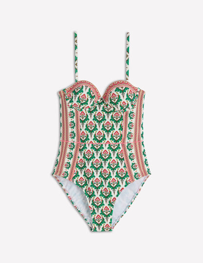 Rhodes Cup Sized Swimsuit-Ivory, Ornamental Stamp
