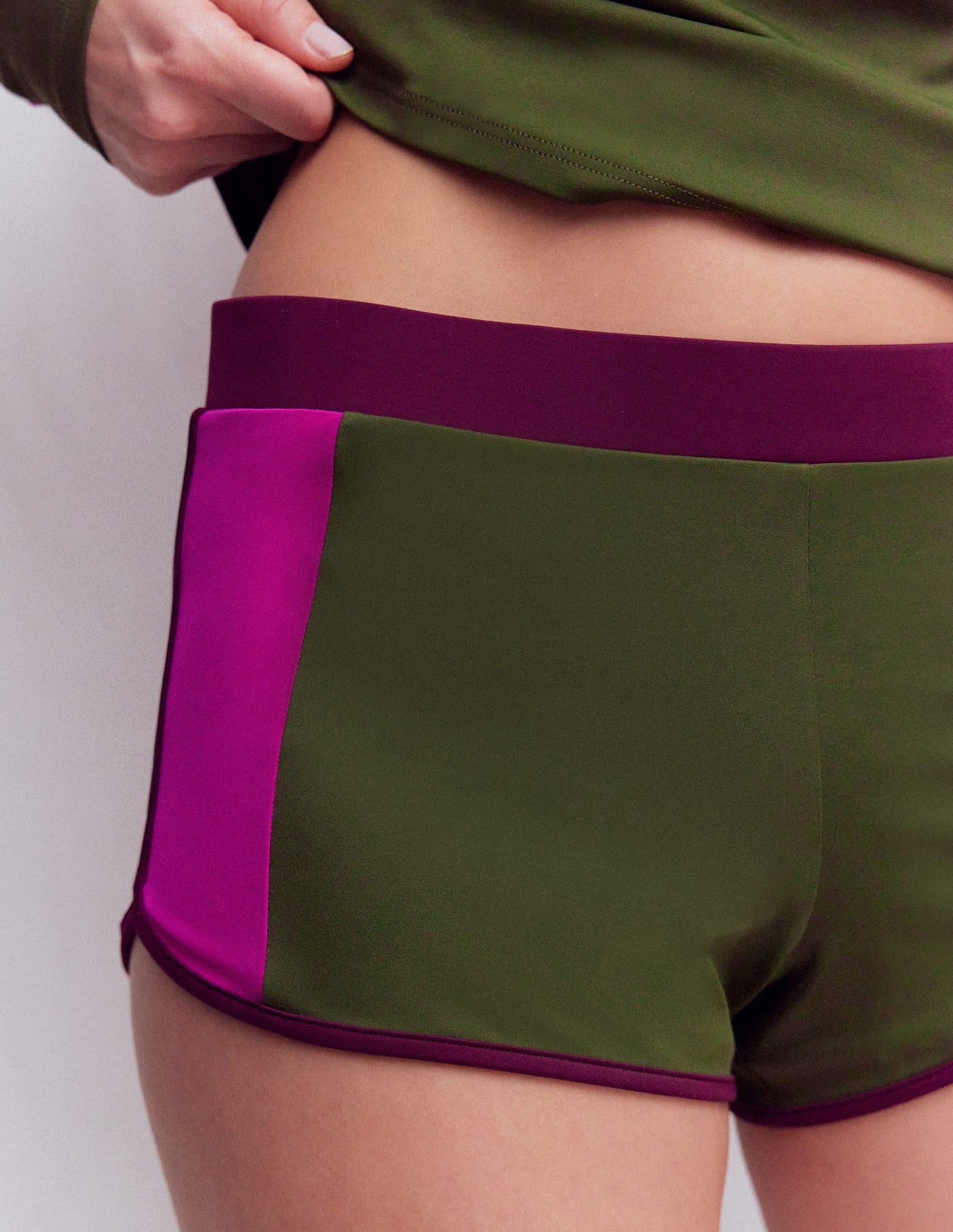 Rash Guard Swim Shorts-Khaki, Colourblock