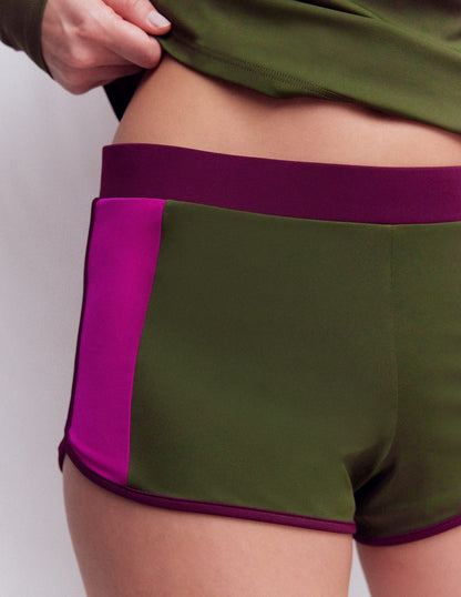 Rash Guard Swim Shorts-Khaki, Colourblock