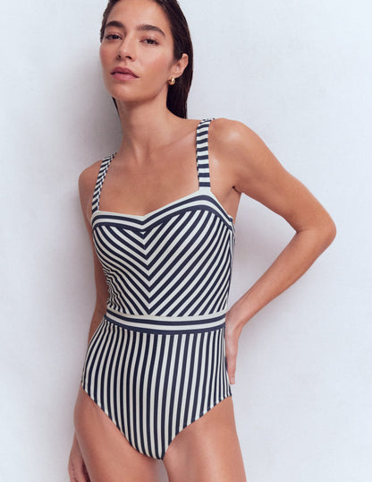 Clean Sweetheart Swimsuit-Navy and Ivory Stripe