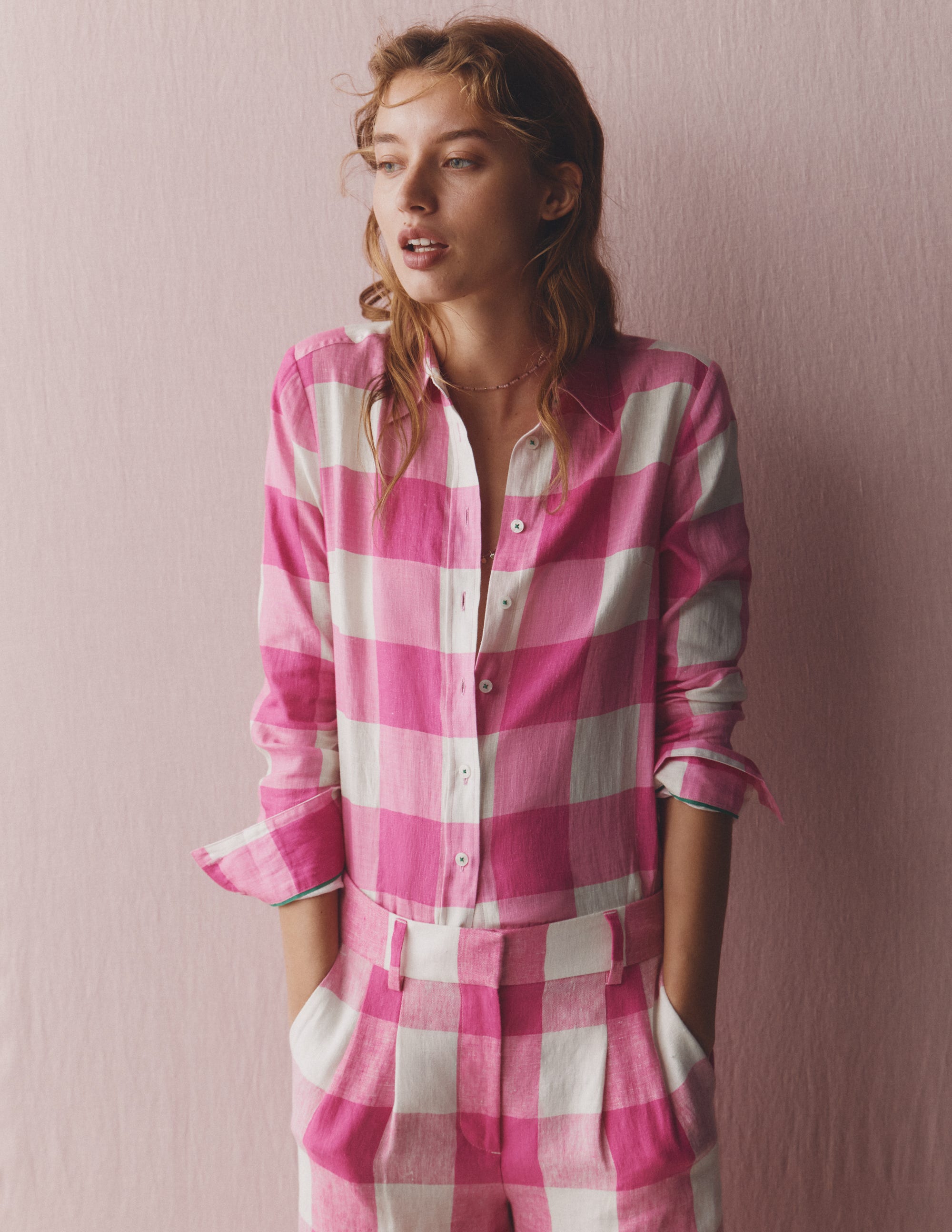 Sienna Linen Shirt-Pink Punch Gingham