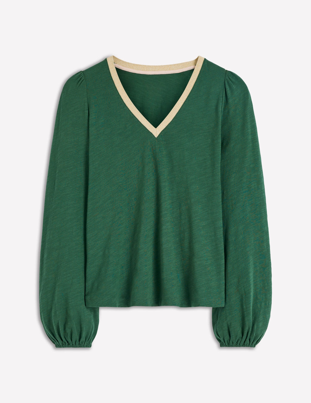 Metallic Trim V-neck Top-Trekking Green