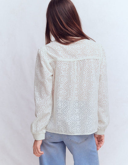 Rhea Trim Insert Broderie Top-White Floral Broderie