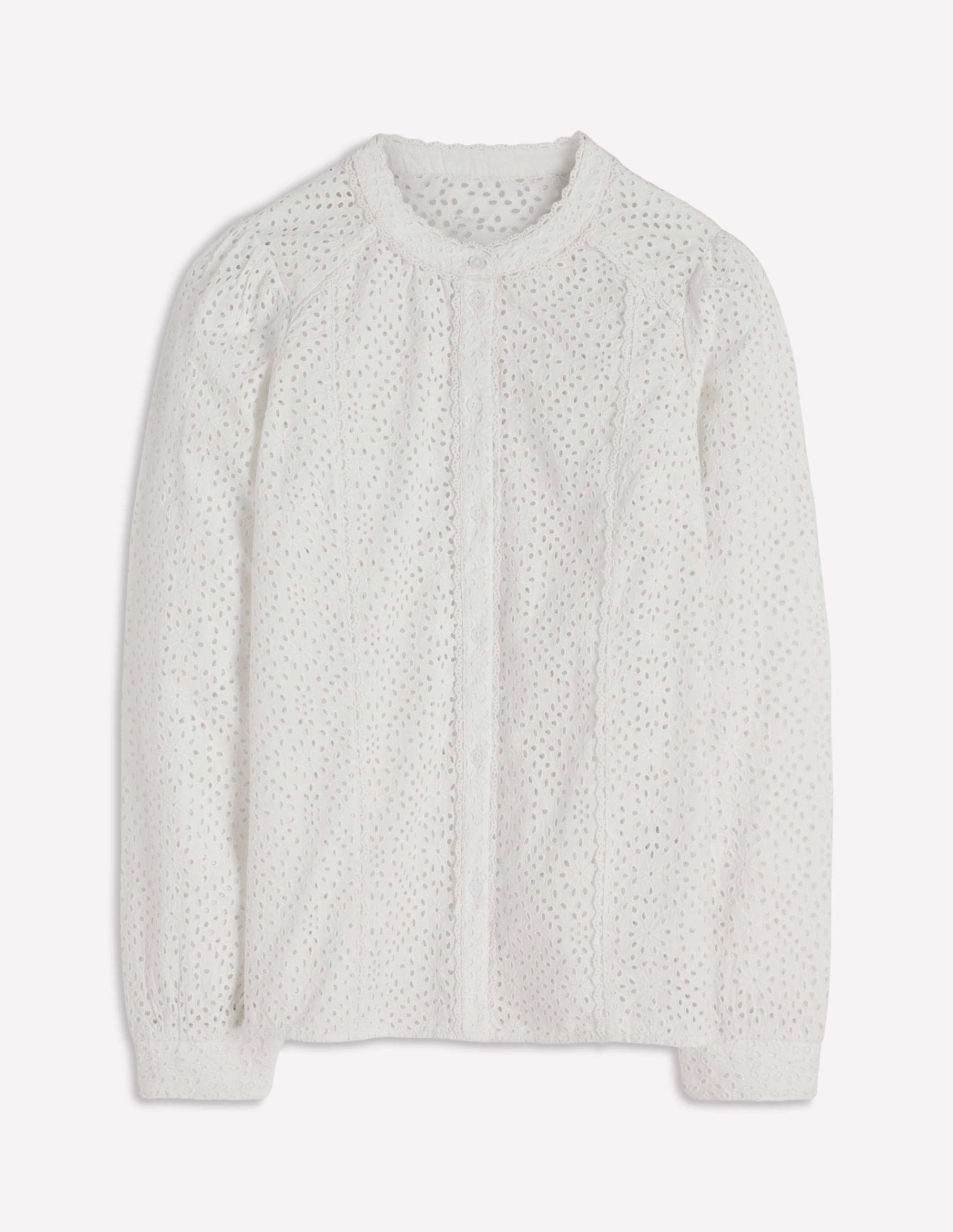 Rhea Trim Insert Broderie Top-White Floral Broderie