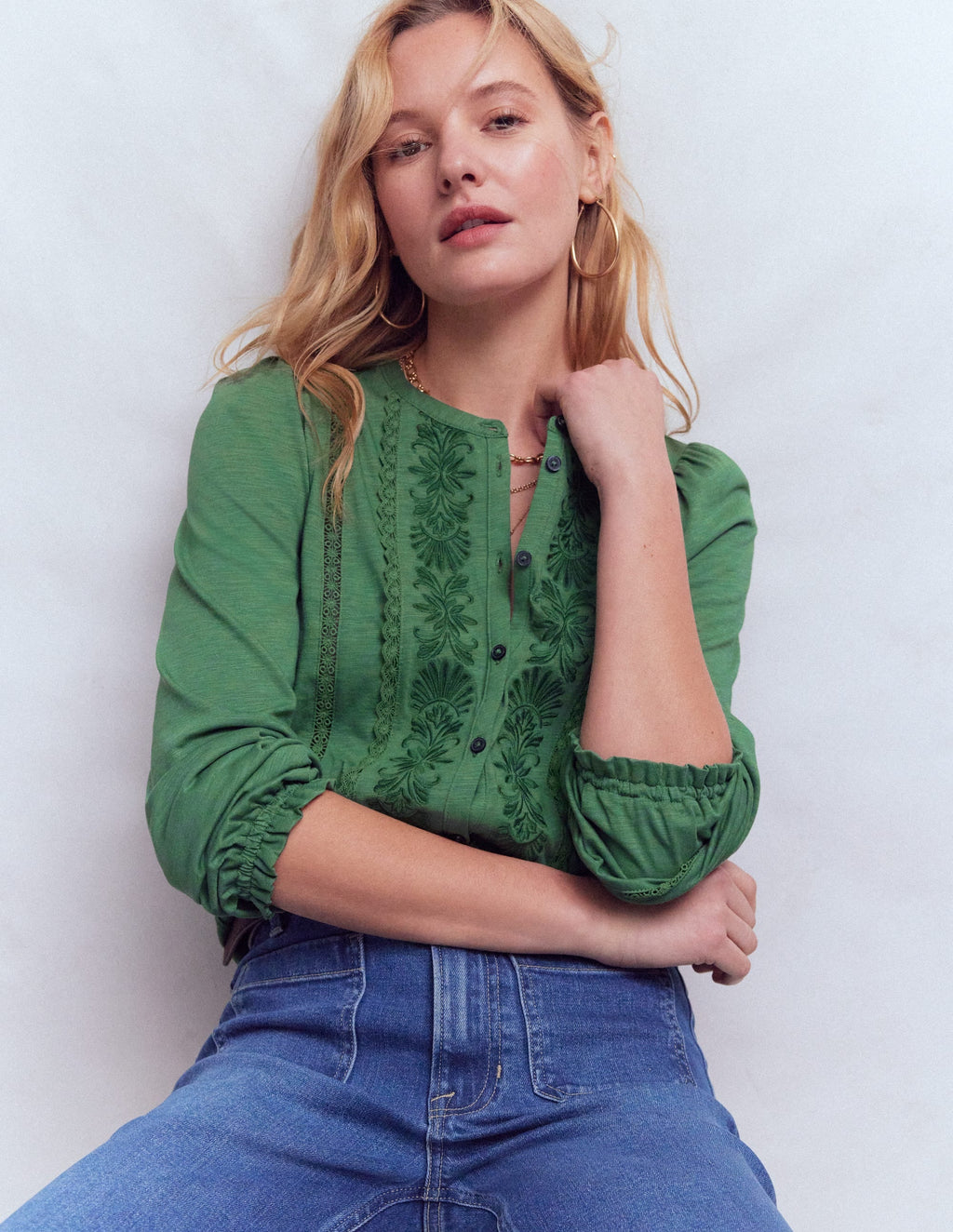 Embroidered Jersey Shirt-Willow Green