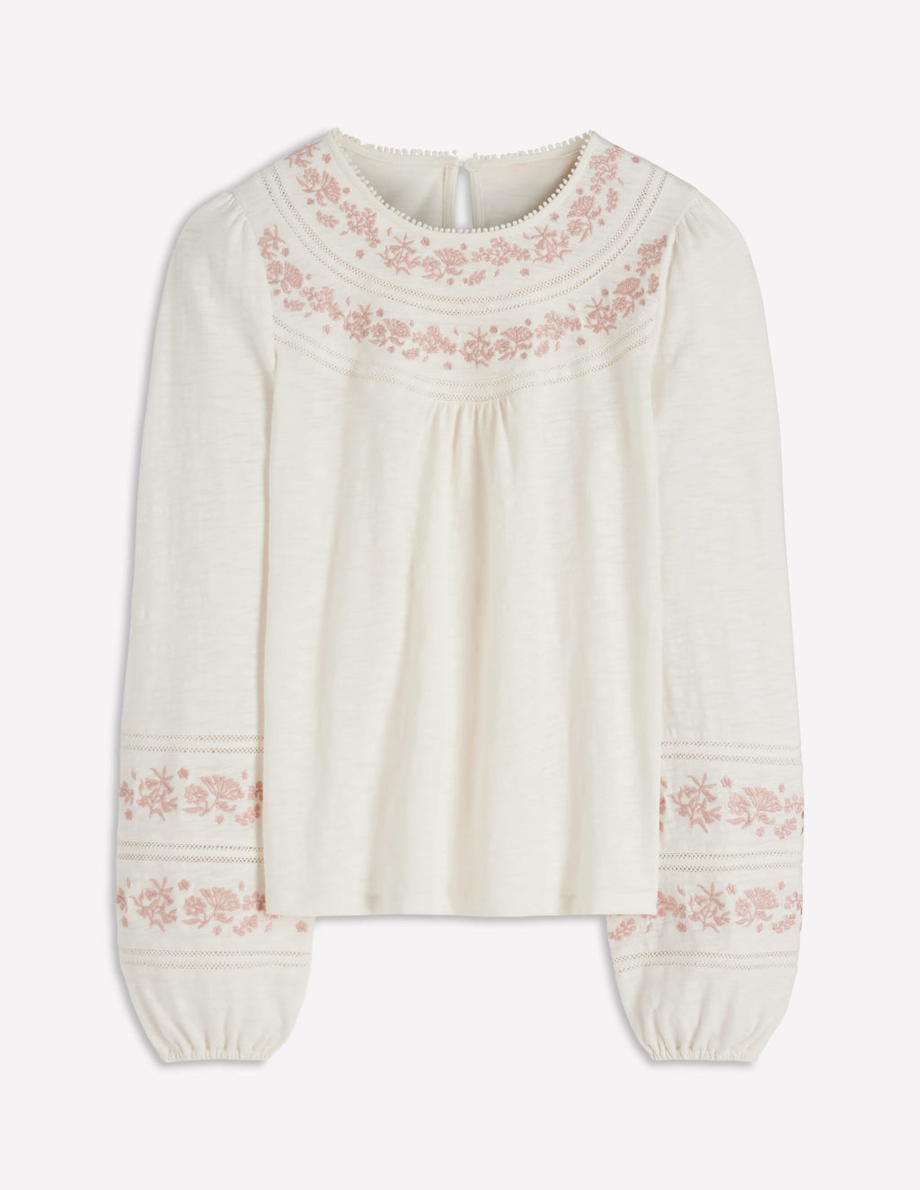 Rosie Embroidered Jersey Top-Ivory