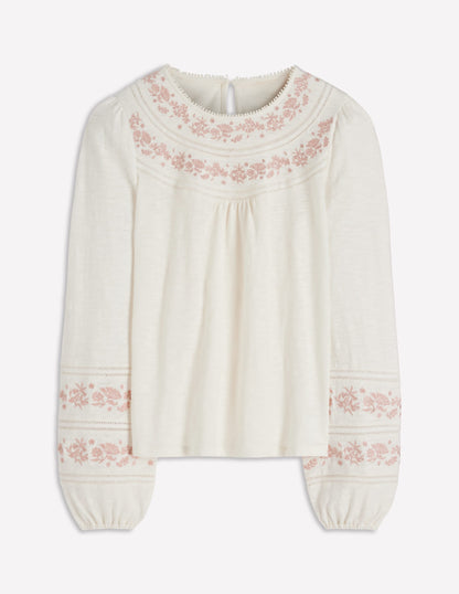 Rosie Embroidered Jersey Top-Ivory