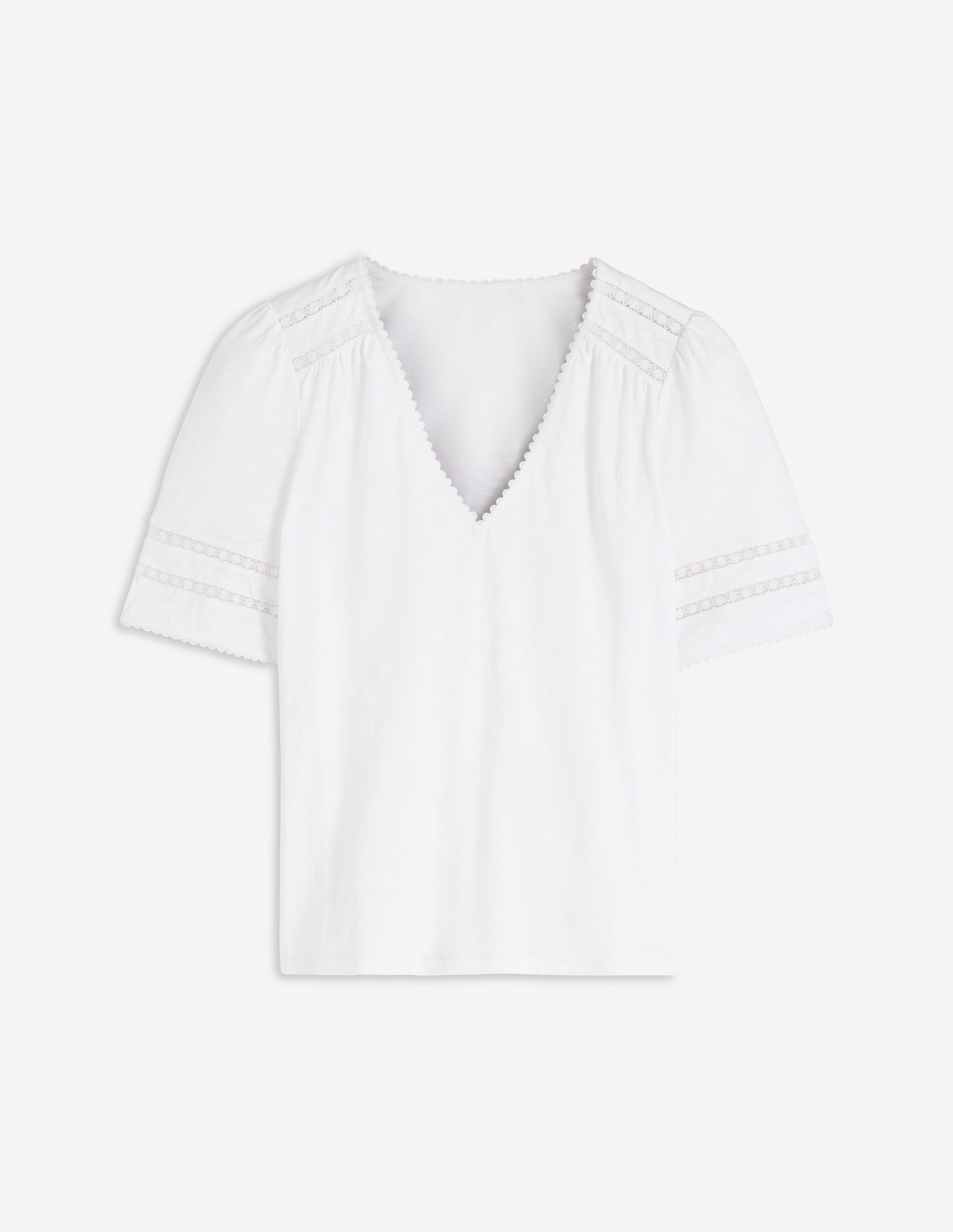 Poppy Trim V Neck T-Shirt-White