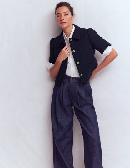 Short Sleeve Textured Jacket-Navy