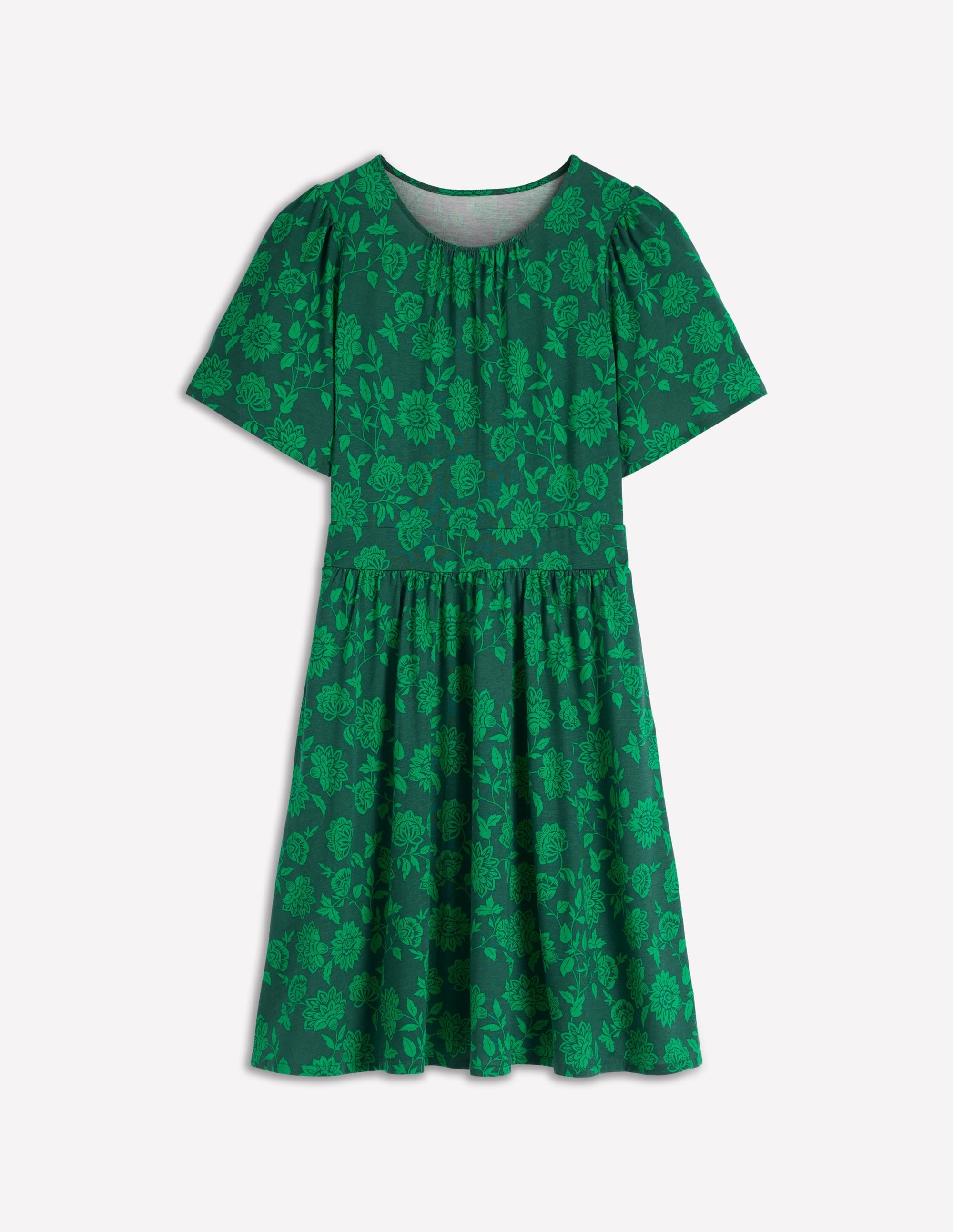 Louisa Short Jersey Dress-Midnight Teal, Floral Frenzy