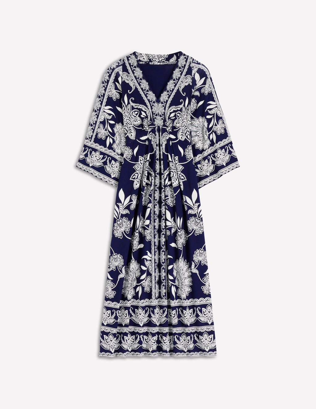 Nell Kimono Midi Jersey Dress-Navy, Elegant Blossom
