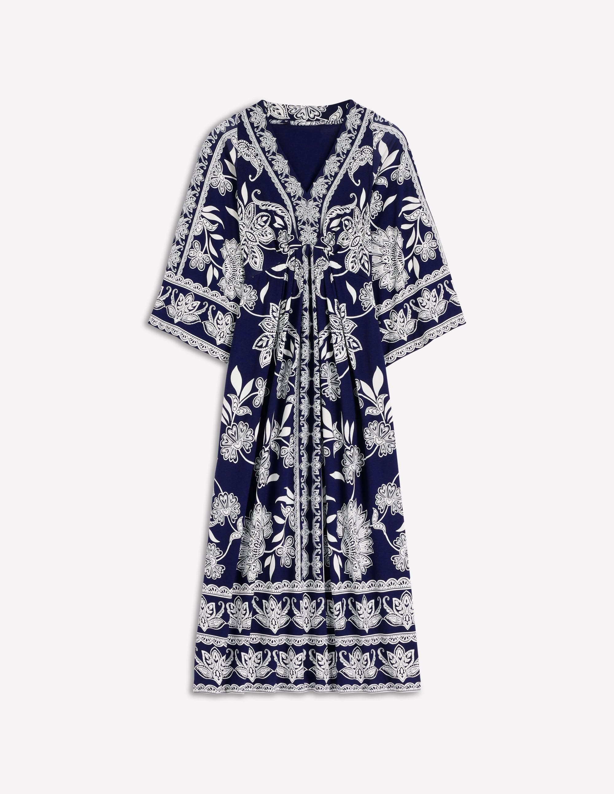 Nell Kimono Midi Jersey Dress-Navy, Elegant Blossom
