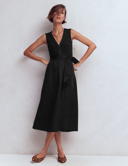 Zip-front Mix Media Dress-Black