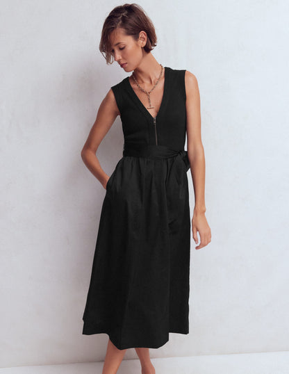 Zip-front Mix Media Dress-Black
