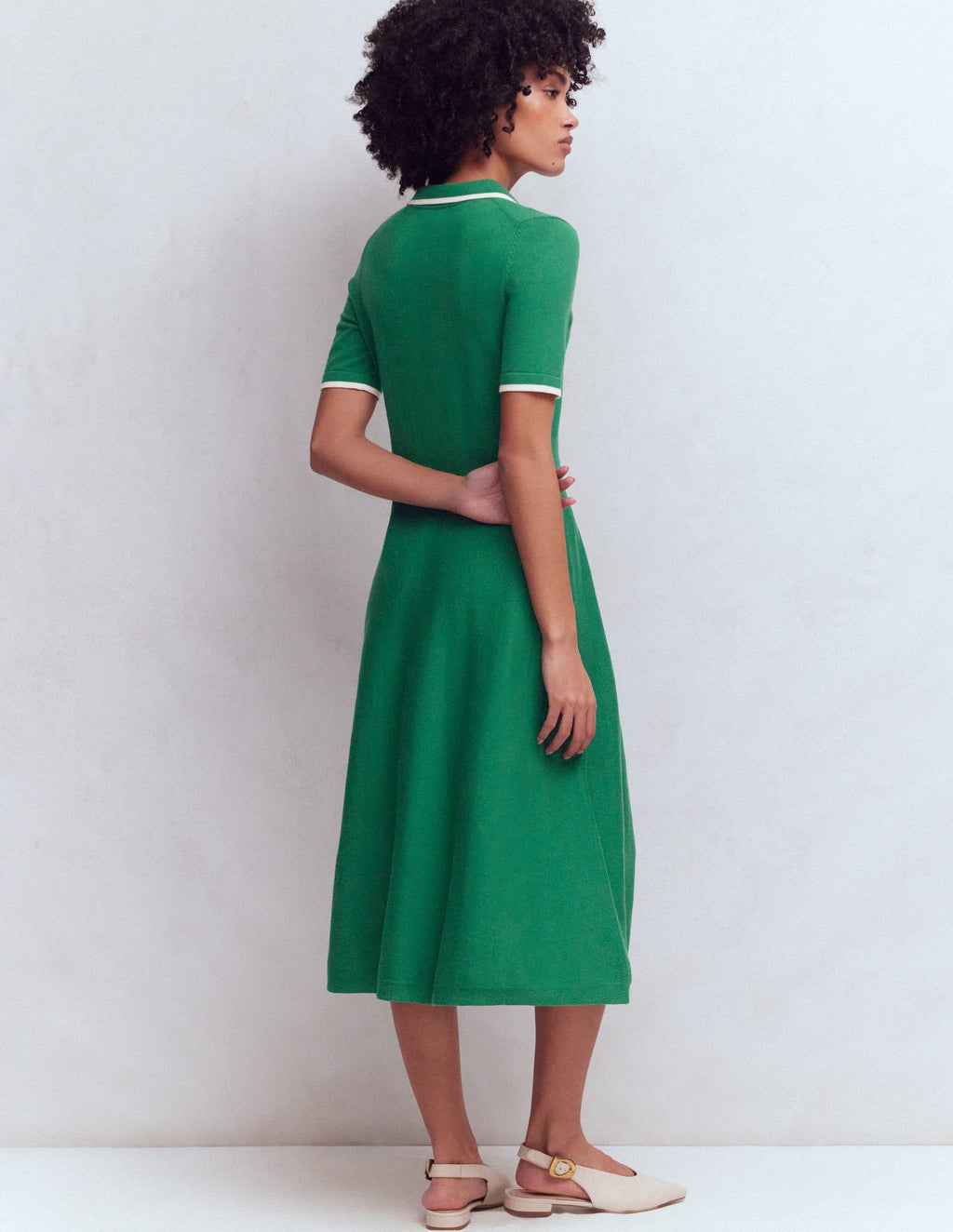 Collared Knitted Midi Dress-Fresh Green