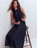 Sleeveless Zip Denim Dress-Indigo Wash