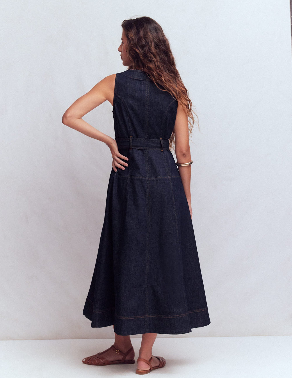 Sleeveless Zip Denim Dress-Indigo Wash