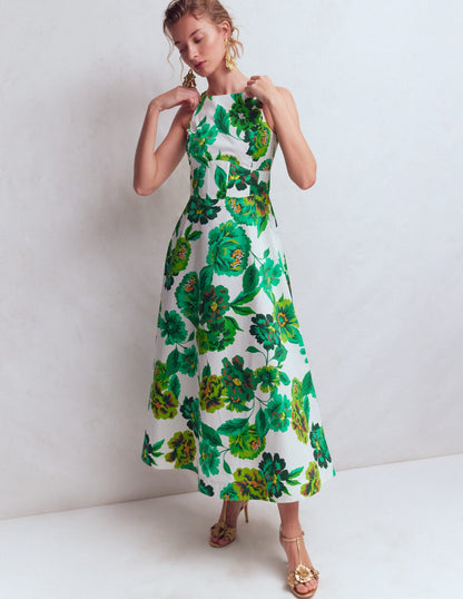 Silvia Boned Bodice Maxi Dress-Green Opulent Blossom