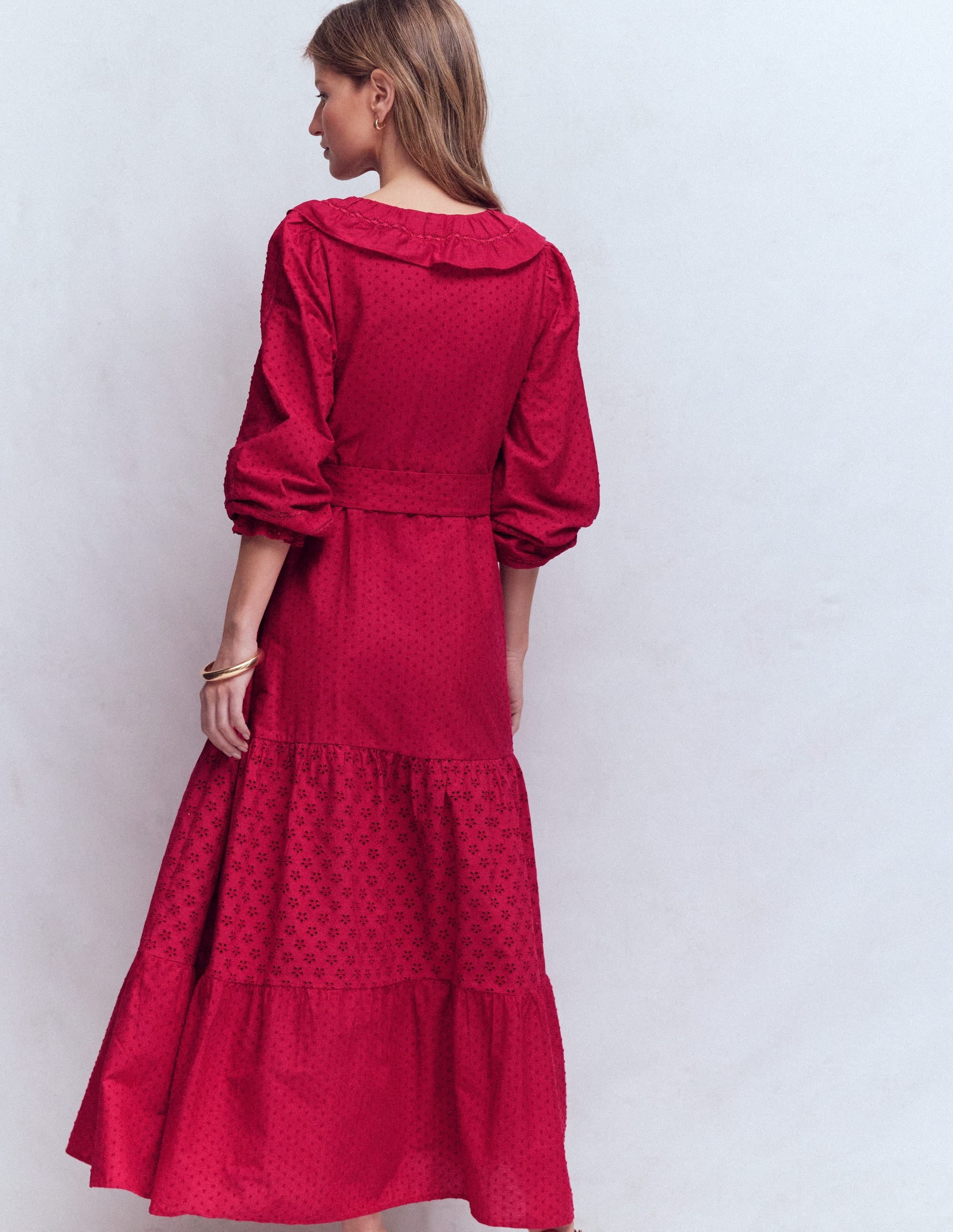 Ruffle Front Cotton Dress-Persian Red