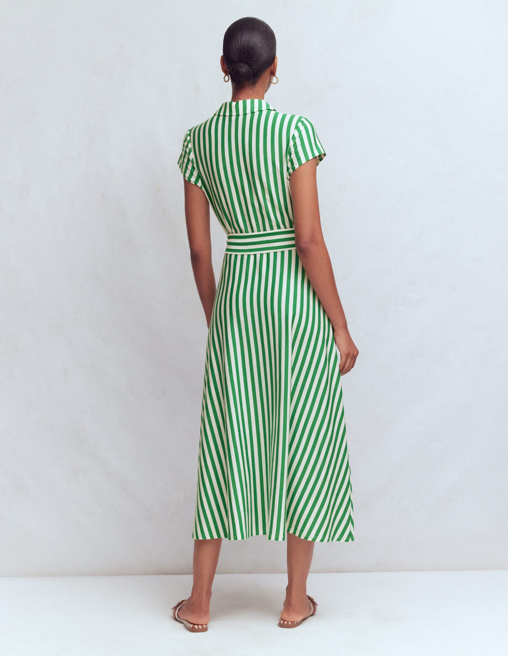Marcia Jersey Shirt Dress-Green and Ivory Stripe