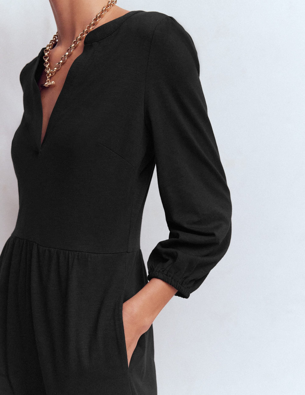 Cathy Notch Neck Jersey Dress-Black