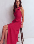 Eva Linen Blend Maxi Dress-Pomegranate