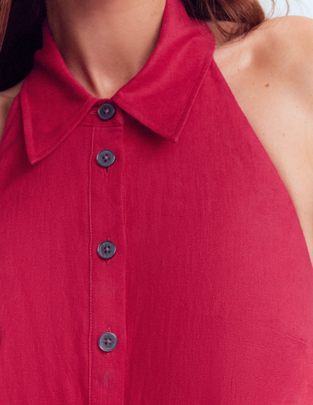 Eva Linen Blend Maxi Dress-Pomegranate
