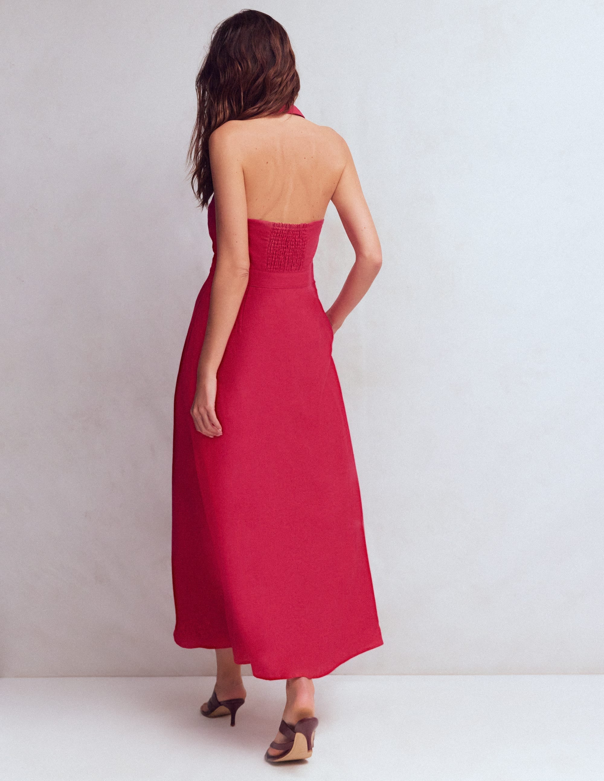 Eva Linen Blend Maxi Dress-Pomegranate