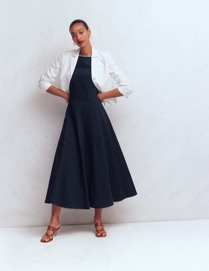 Annet Linen Blend Midi Dress-Navy