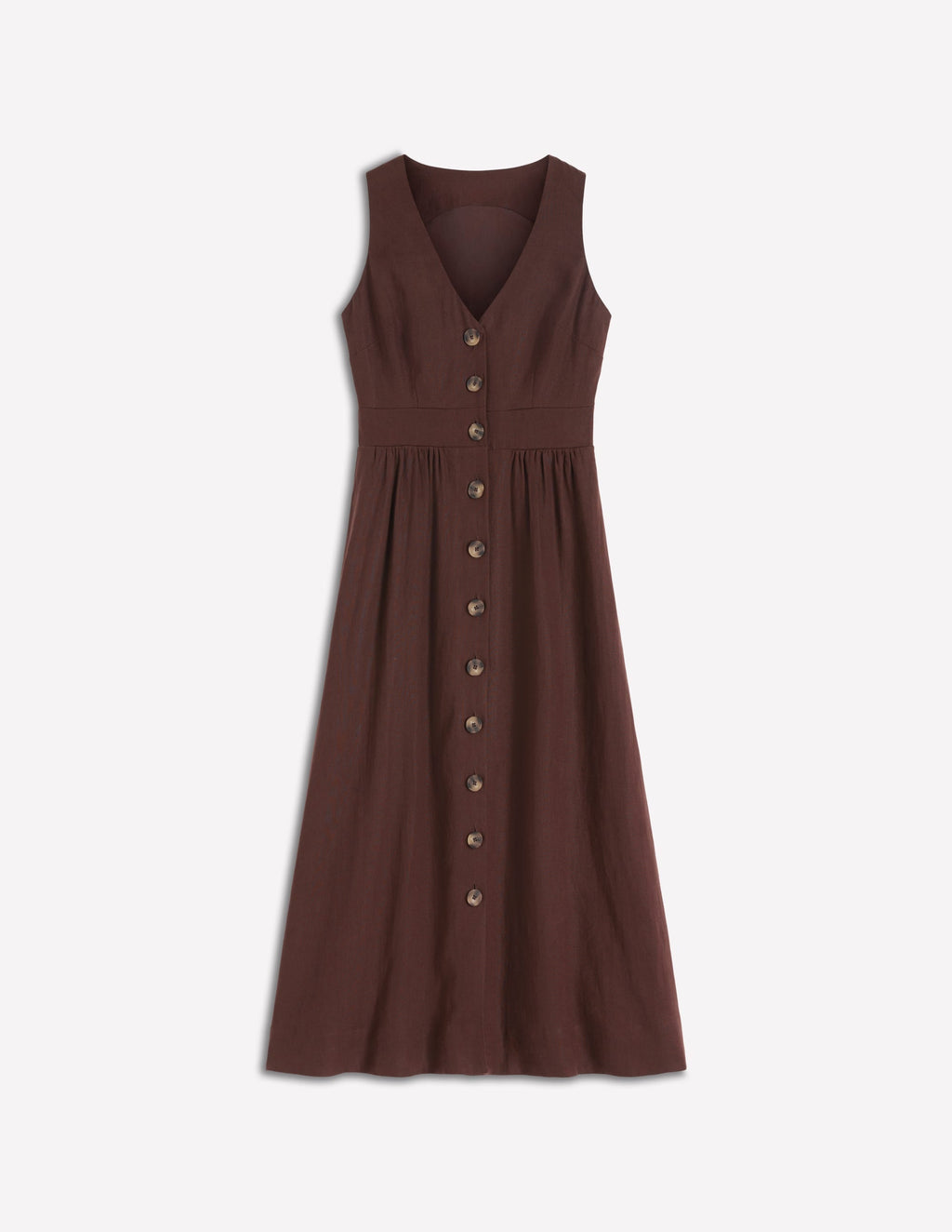 Catherine Button Linen Dress-Bitter Chocolate