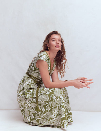 Heidi Ruched Rope Jersey Dress-Olive, Elegant Blossom