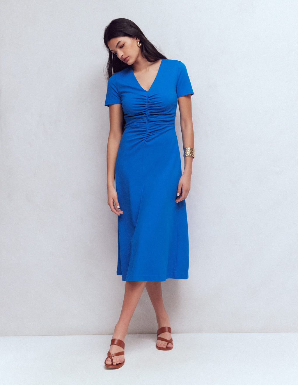 Una Ruched Front Ponte Dress-Kingfisher Blue
