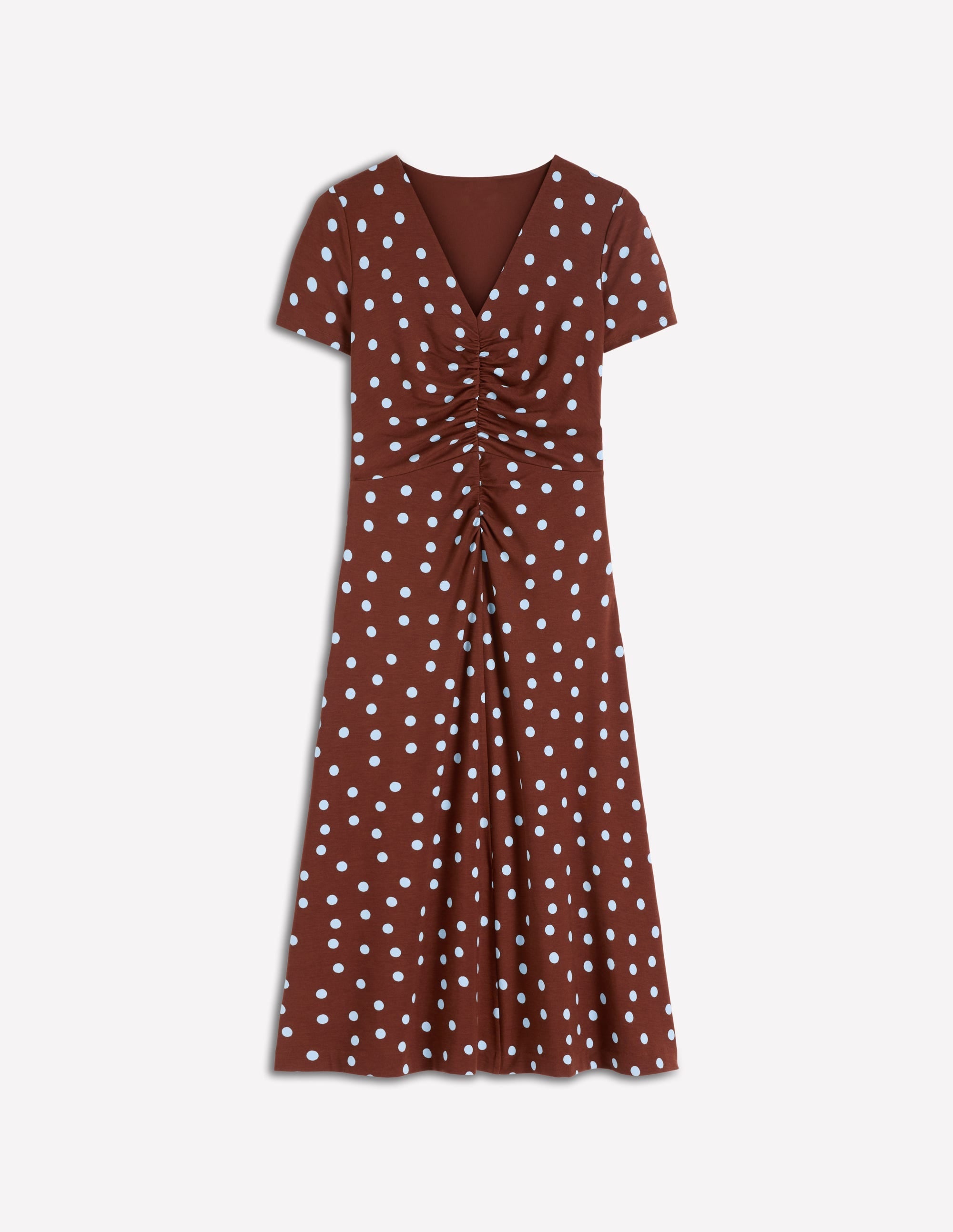 Una Ruched Front Ponte Dress-Raw Umber, Painted Dot