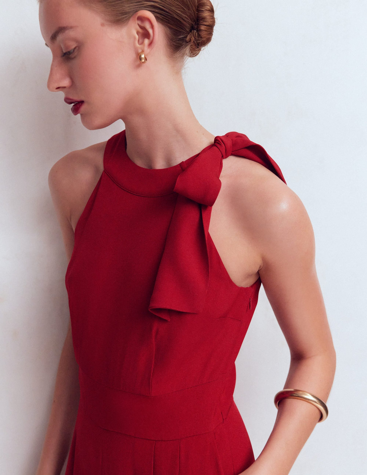 Tie Halter Neck Jumpsuit-Rich Chestnut