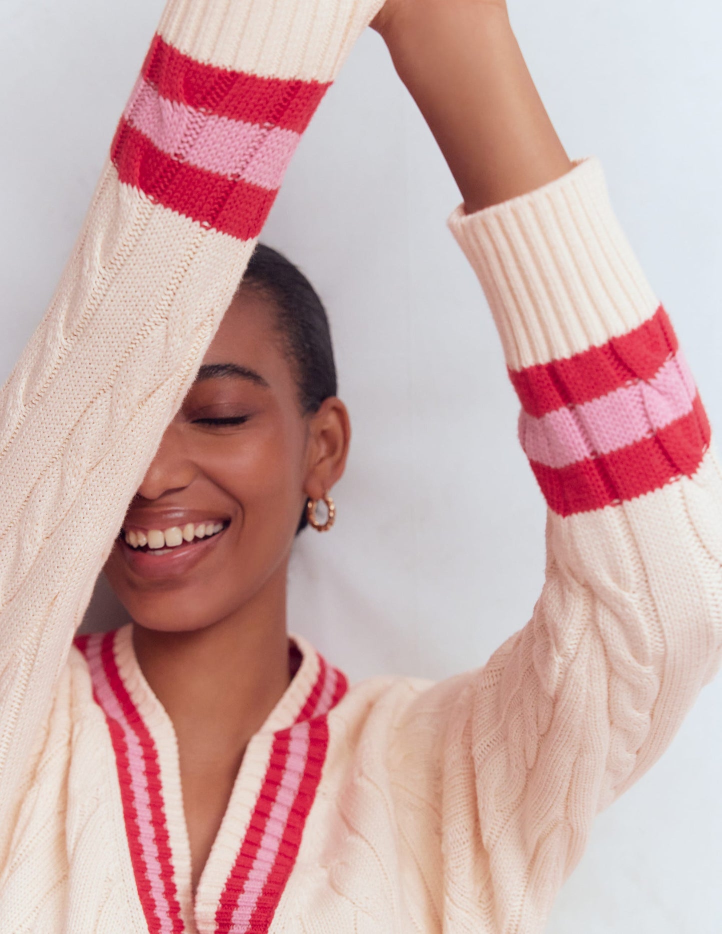 Maeve Textured Cotton Jumper-Ivory Cable, Red