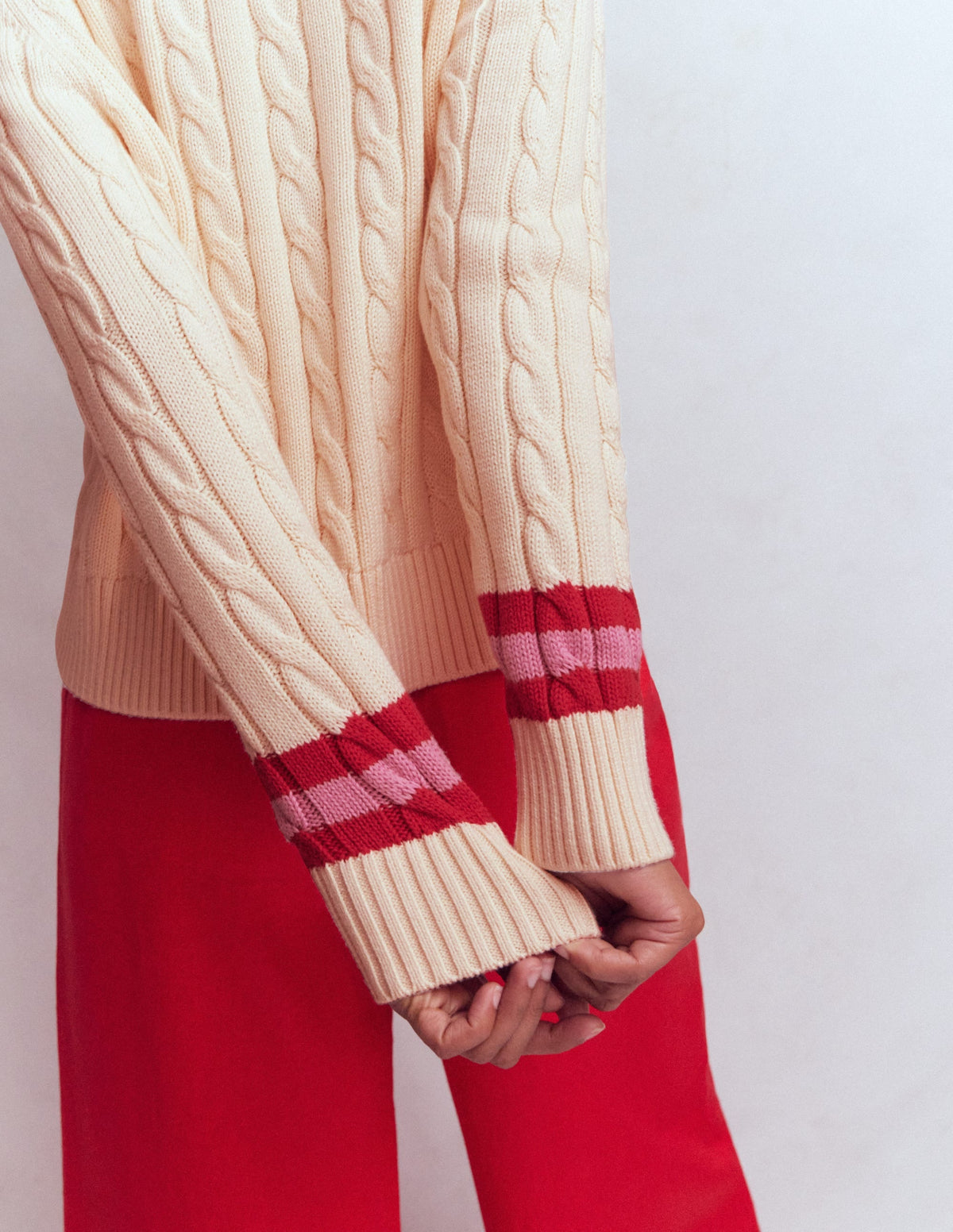 Maeve Textured Cotton Jumper-Ivory Cable, Red