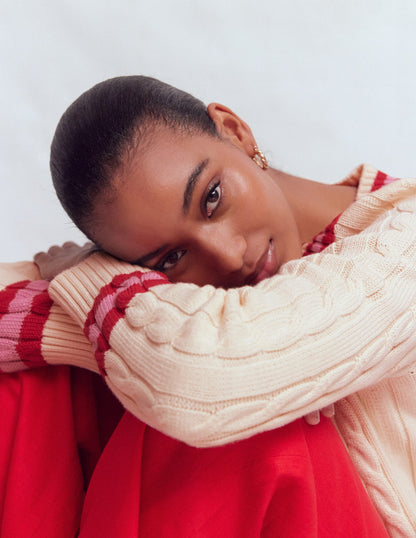 Maeve Textured Cotton Jumper-Ivory Cable, Red