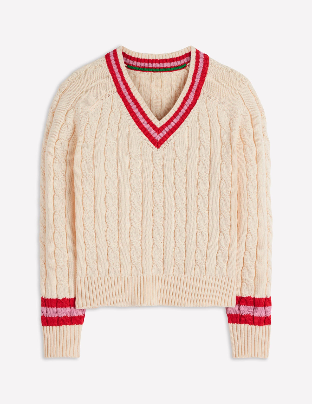 Maeve Textured Cotton Jumper-Ivory Cable, Red