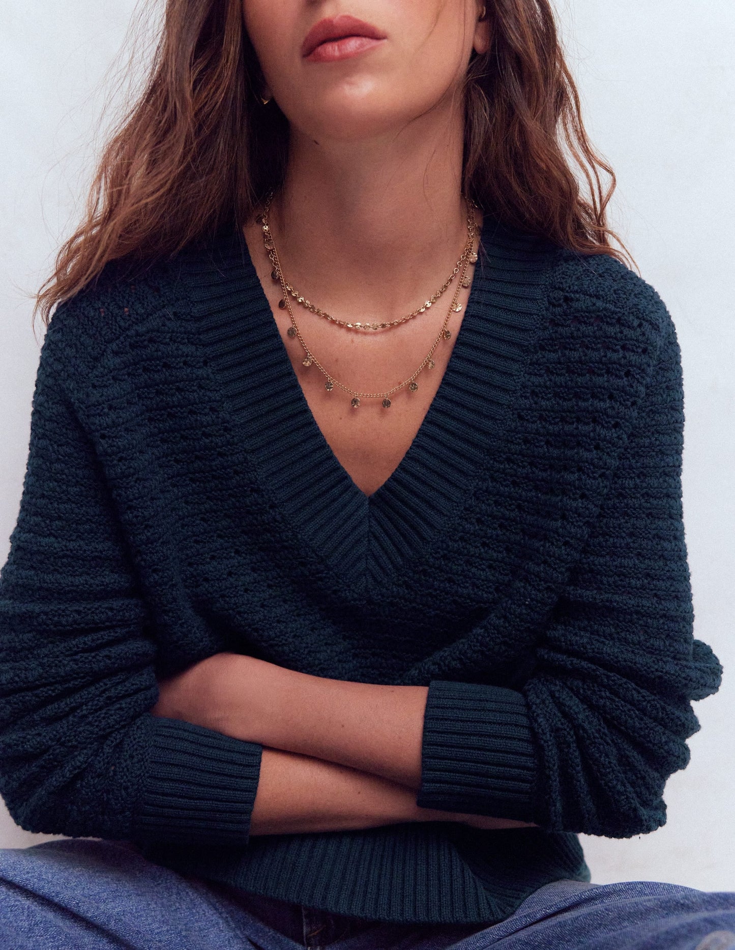 Maeve Textured Cotton Jumper-Navy