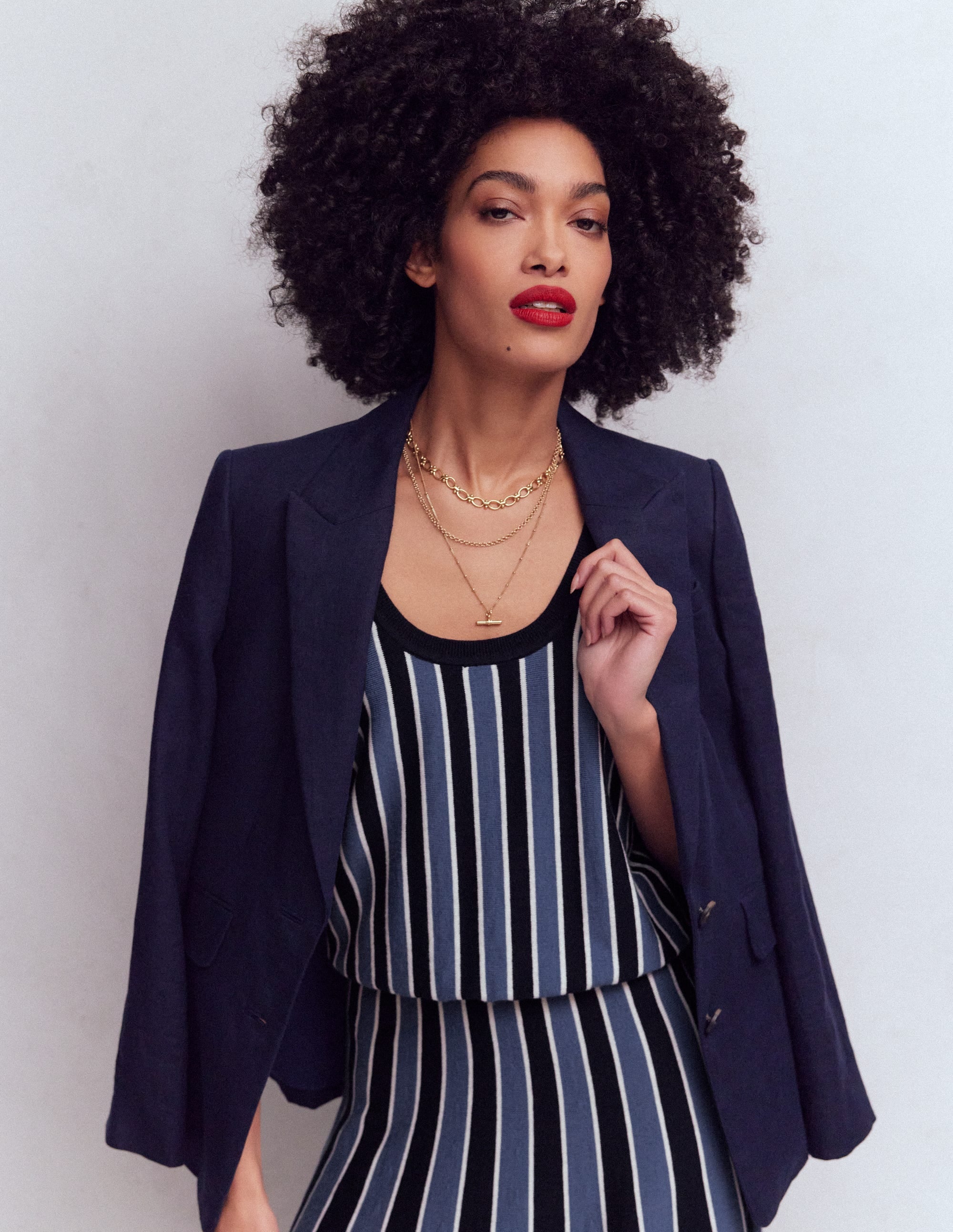 Liz Knitted Tank-True Navy Stripe