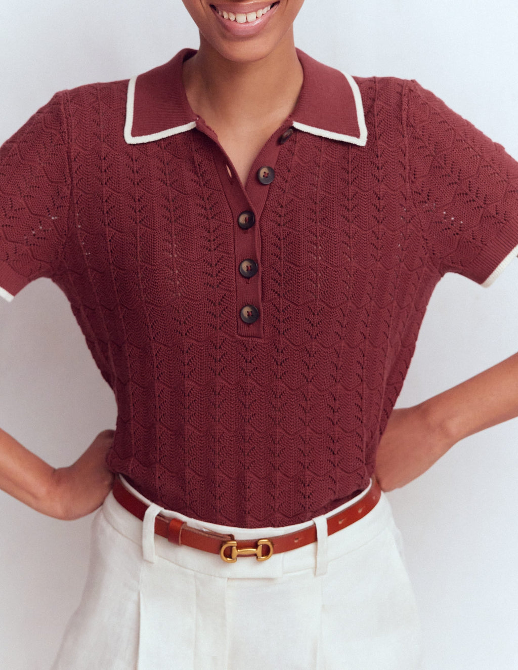 Pointelle Henley T-shirt-Rich Chestnut