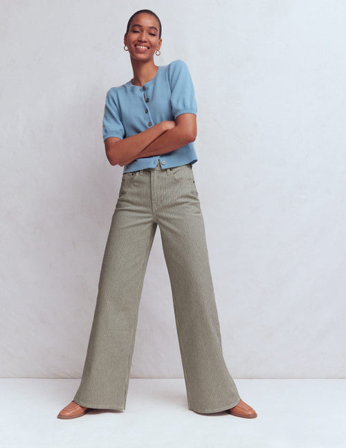 High Rise Wide Leg Jeans-Blue Stripe