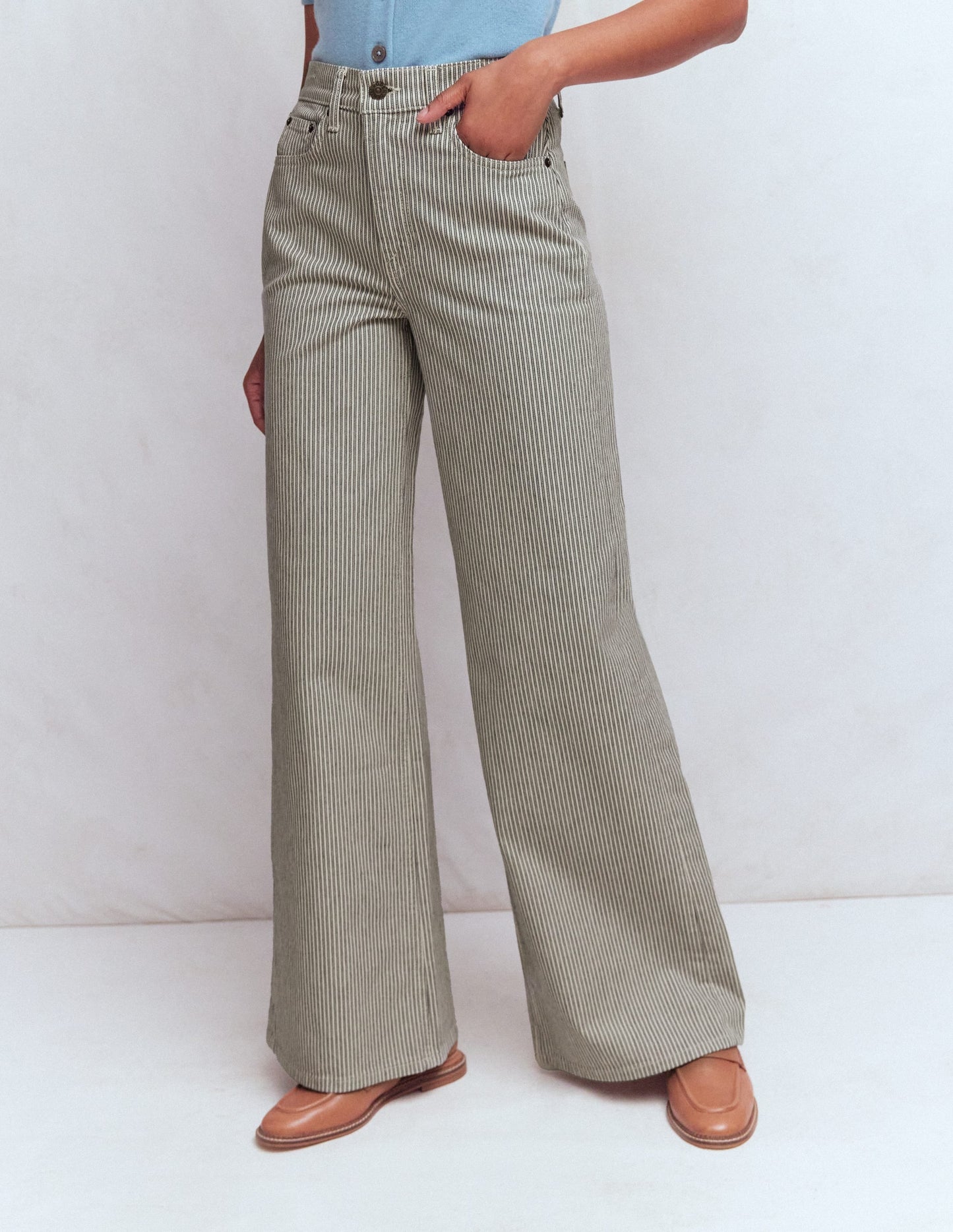 High Rise Wide Leg Jeans-Blue Stripe