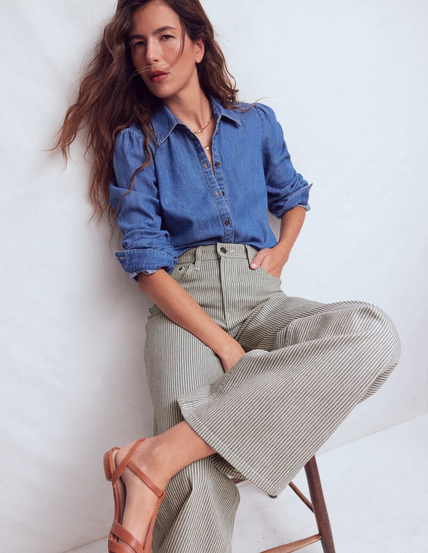 High Rise Wide Leg Jeans-Blue Stripe